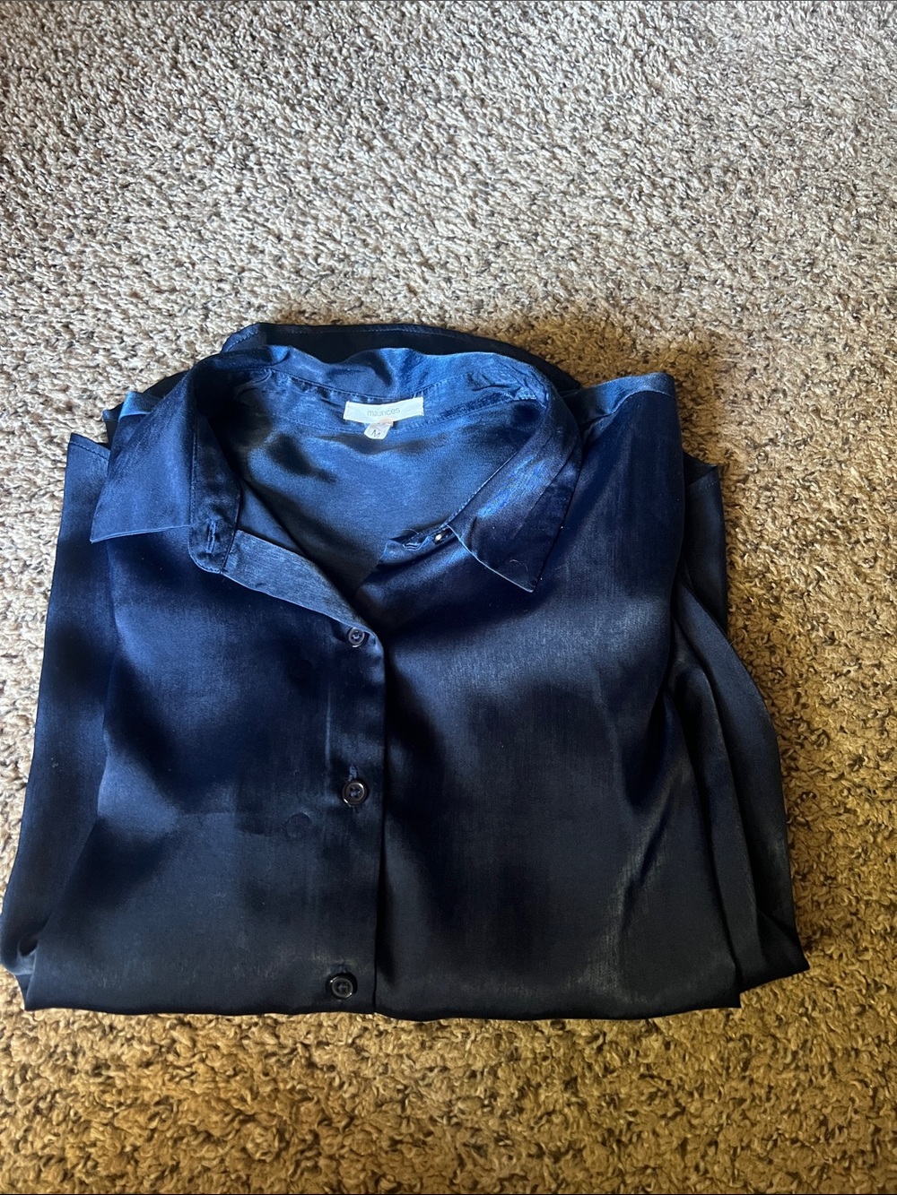 Maurices Navy Satin Button-Front Blouse